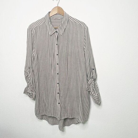 Soft Surroundings Women’s Striped Linen Blend Long Sleeve Top Size L Petite - Picture 1 of 8